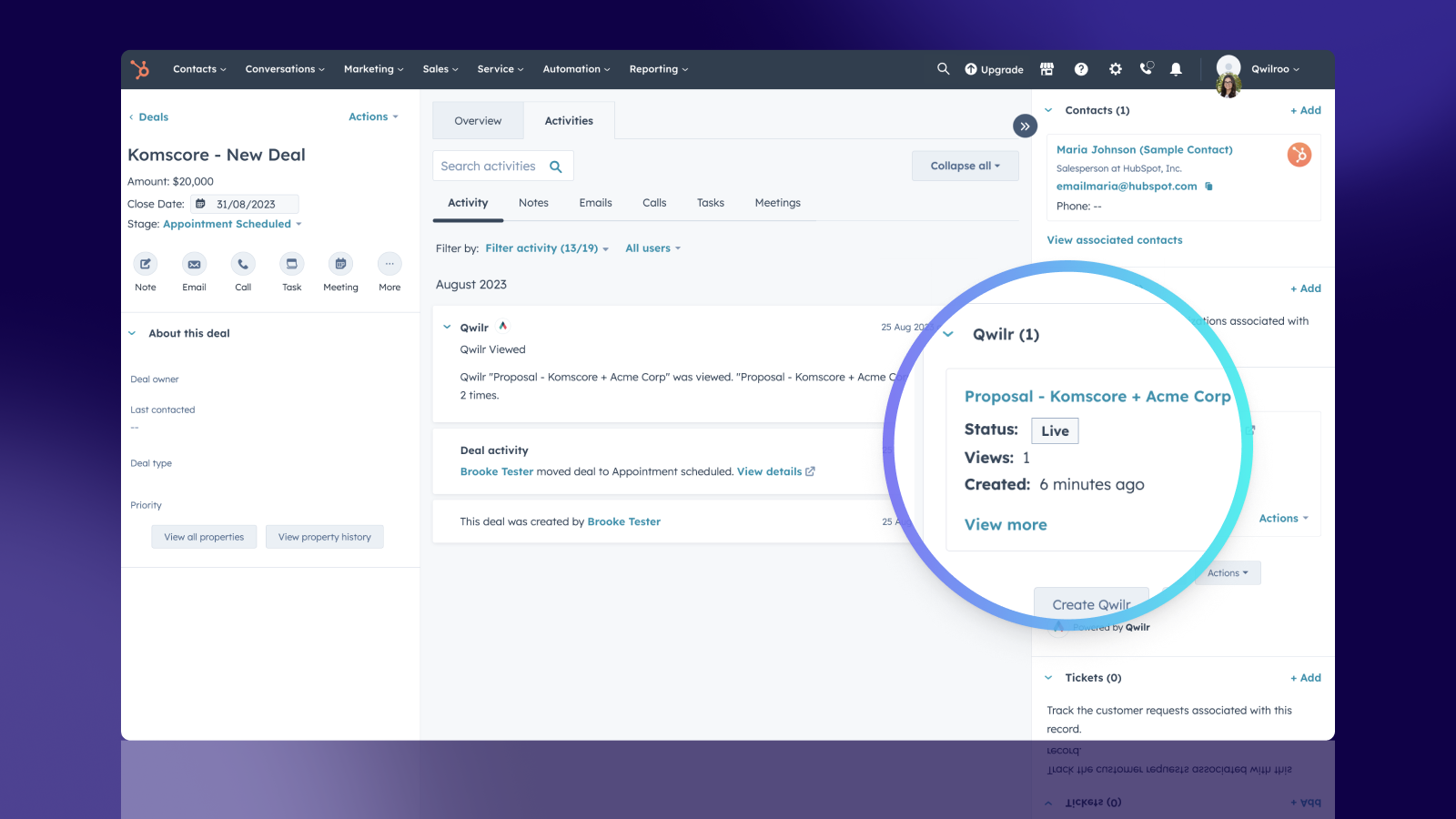 Track views, e-sign status, and more directly from HubSpot.
